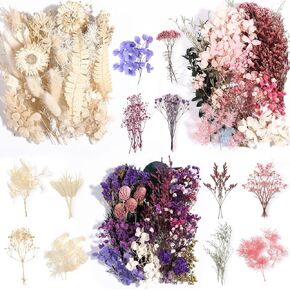 Real Dried Flowers 100% Natural Dried Flowers, Mixed Colors Dried Pressed Leaf Flowers for DIY Arts and Crafts Candles Resin Jewellery Nail Pendant Cards Scrapbooking Wedding Home Decoration