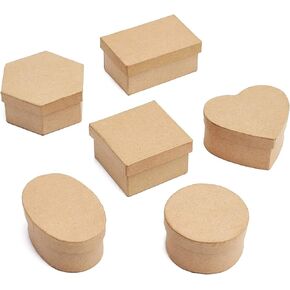 Juvale 6 Pack Mini Paper Mache Gift Boxes with Lids for DIY Craft, Storage (6 Shapes, Kraft Brown Color)