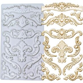 Baroque Curlicues Scroll Lace Border Relief Flower Lace Filigree Sculpted Decoration Fondant,Sugar Craft,Cake Decorating,Molds, Epoxy Resin Silicone,Baking DIY,Craft,Soap,Polymer Clay