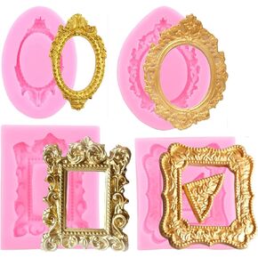 Photo Frame Fondant Mold Picture Frames Silicone Molds Vintage Mirror Frame Molds for Cake Decorating Cupcake Topper Chocolate Candy Polymer Clay