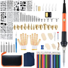 Fohil Wood Burning Kit for Adults with Gloves, 130pcs Wood Burning Pen Tool Set with Adjustable Temperature 200~450 °C Switch Pyrography Pen Kit for Embossing Carving Soldering
