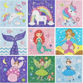 Klevly Diamond Painting Kits for Kids | 9 Unique Designed Canvases - Unicorn, Fairy, Mermaid | Arts & Crafts with Minimum Mess | Diamond Art Kits for Kids | Gem Painting Kit | Jewel Art | Crystal Art
