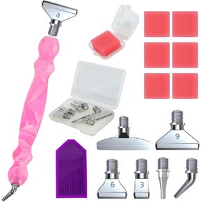 14 PCS Diamond Painting Accessories Tools, 6 Pieces Metal Screw Thread Stainless Steel Pen Tips No Loosen Ergonomic Diamond Art Pen for for DIY Craft, Pink