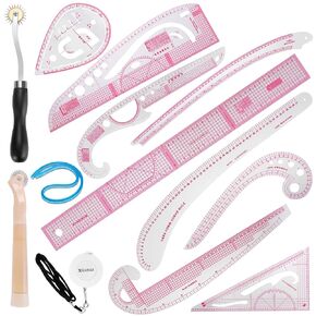 13PCS Styling Sewing French Curve Ruler Set, Dress Makers Ruler Clear Sewing Tailors Pattern Making Ruler for Fashion Design and Guides for Fabric (English Language Mark on Rulers)