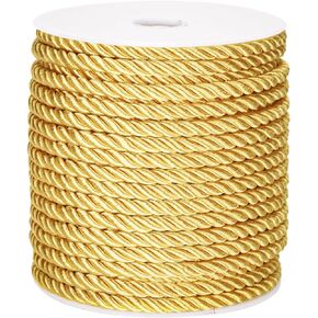 jijAcraft 5mm 21 Yards Gold Rope Cord for Sewing & Crafting, 3-Ply Twisted Decorative Cord, Shiny Cord Polyester String for Home Decor Curtain Tieback, Upholstery, Graduation Honor Cord