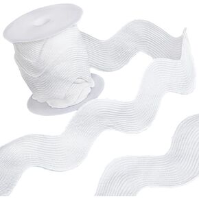 GORGECRAFT 1 Roll 1-3/8 inch(34mm) White RIC Rac Trim Ribbon 5 Yards Rick Rack Wave Sewing Bending Fringe Trim Braided Woven Fabric for Sewing Flower Making Wedding Dress Party Lace Ribbon Craft