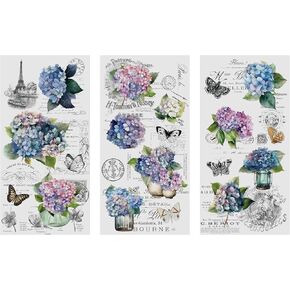 Rub on Transfers for Crafts and Furniture | 3 Design Sheets 6"x 12" | Home Decor Transfers | Furniture and Craft Decals | by Thymeless Designs (Blooming Hydrangeas)