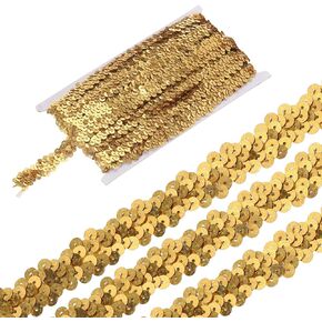 MECCANIXITY 11 Yards 0.8 Inch Elastic Sequins Trim 2 Row Flat Sequin Strip Paillette Sequins Fabric Ribbon for Crafts DIY Sequin Fringe Sewing Golden