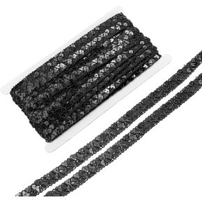 MECCANIXITY 14 Yard Sequins Beaded Lace Trim 2 Row 0.6 Inch Sequin Braid Trim Strip Paillette Sequins Ribbon Trim for Crafts, Embellishments, DIY Sewing Costume Black