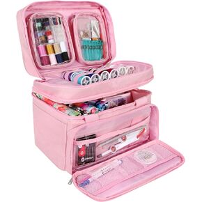 SINGER Sewing Accessories Organizer (Bag Only) – Double Layer Portable Sewing Storage Bag | 2 Detachable Pouches and 18 Compartments, Large Sewing Supplies & Crafting Carry-All (Turquoise Floral)
