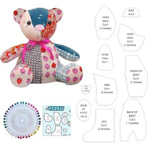 Memory Bear Sewing Patterns Template Ruler Set with Instruction Manual, Memory Bear Patterns Templates for Sewing 12IN