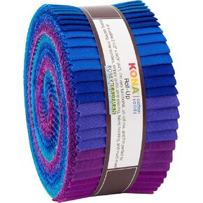 Robert Kaufman Kona Cotton Solids Peacock Roll Up 2.5" Precut Cotton Fabric Quilting Strips Jelly Roll Assortment RU-770-40