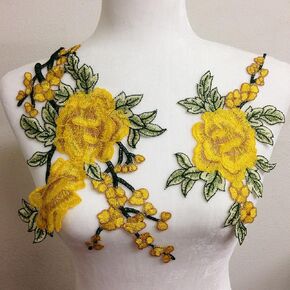 PEPPERLONELY 1 Pair Embroidery Rose Flower Sew On Patch Dress Hat Bag Jeans Applique Crafts Clothing Accessories