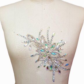 Exquisite Uniquely Pure Handmade AB Colour Bright Crystal Patches Sew-on Rhinestones Applique with Stones Sequins Beads for Wedding Dress DIY Manual Accessories Belt Chest Waist Decoration (AB)