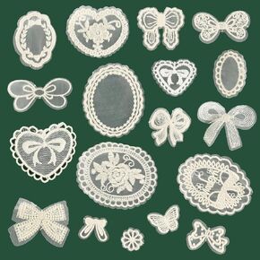 18PCS Lace Applique Embroidery Patches for Wedding Dress, Cute Butterfly Heart Bow Flower Sew On Patches for Clothes Decoration DIY Sewing Crafts Accessories (White)