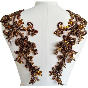 Handmade Shining Rhinestones lace Applique Patches Sewing Beads Sequins Stone Trim Accessories for Wedding Dress one Pair/Bag (Silver)