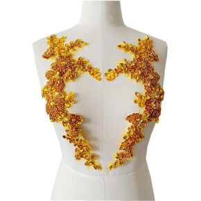 Handmade Rhinestones lace Trim Patches handsewing Beads Applique for Dress One Pair DIY Accessories (Silver) in Kuwait