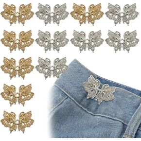 12 Pairs Butterfly Jeans Buttons for Loose Jeans Metal Hollow Butterfly Styling Button Pins No Sewing Detachable Waist Body Fit Tighten Buckles for Women and Girls