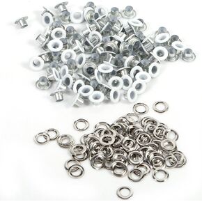 100 Sets Metal Eyelets Grommets 4 mm/ 0.16 inch Round Shape Grommets Eyelets Metallic Scrapbooking Eyelets Washers Leather Bags Accessories for Bead Cores Clothes Leather (White)
