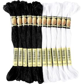 12 Skeins Professional Embroidery Floss, Black and White Embroidery Threads, 8m Embroidery Thread Set for Cross Stitch, Bracelet Friendship and Craft Floss