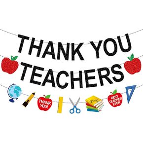 Thank You Teachers Banner, Thank You Teachers Decorations, Teacher Appreciation Banner Decorations, Teacher Appreciation Week Garland Banner, Teachers Day Party Decorations Supplies, Pre-assembled