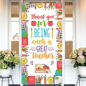 Vohado Thank You Teachers Door Cover Teacher Appreciation Week Party Decoration School Classroom Front Porch Banner Decor