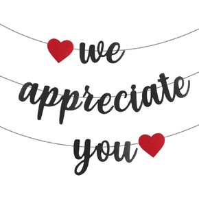 نحن نقدر لك لافتة، 9.8ft خلفية التقدير بريق مع القلب الأحمر شكرا لك الرايات ورقة معلقة زينة التقدير للطبيب ممرضة المعلم القس الموظفين الموظفين (أسود) in Kuwait