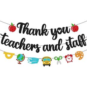 Thank You Teacher and Staff Banner National Teacher Appreciation Week Decoration We Love Our Teacher Decor Thanks for All You Do Backdrop Gold Glitter Supplies in Kuwait