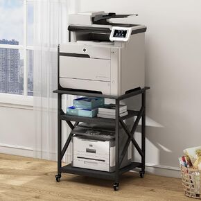 2 Tier Large Printer Stand, 23.6 x 23.6 x 22.6 Inches Square Printer Table with Storage Shelf, Rolling Printer Cart with Industrial Wheels for Home Office, Mini Fridge Stand Table - Black