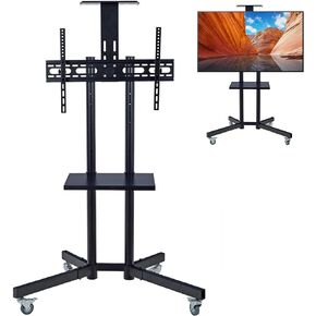 BotaBay Rolling TV Stand with Power Outlet | Fits 32-65 Inch Flat/Curved LED/LCD/OLED TVs | Adjustable Shelf & Height | Mobile TV Cart on Wheels | Holds up to 220 lbs | VESA 600x400mm