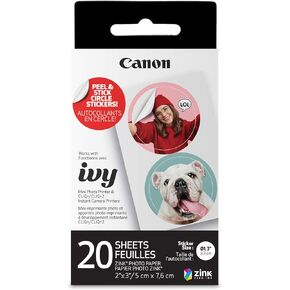 Canon IVY ZINK Pre-Cut Circle Sticker Paper, 20 Sheets