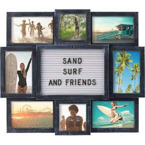 Melannco Customizable Letterboard 8-Opening Photo Collage, 19 x 17 inch,Distressed Black
