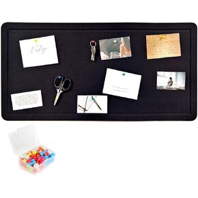 32"x16"Large Black Cork Board with 50 Push Pins, Black Cork Bulletin Board Felt Pin Board for Paste Notes, Photos, Schedules, for School, Home & Office