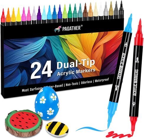 100 Colors Acrylic Paint Markers, Dual Tip with Fine Tip and Brush Tip Pens for Stone, Wood, Calligraphy, Canvas, Ceramic, Metal, Glass, Rock Painting, DIY Crafts Art Supplies Kit in Saudi Arabia