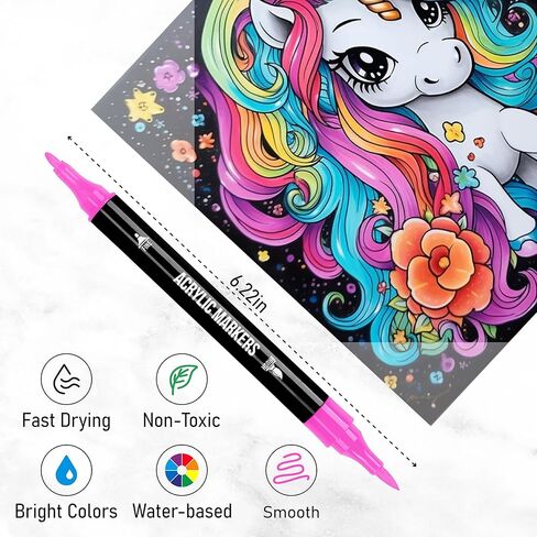 100 Colors Acrylic Paint Markers, Dual Tip with Fine Tip and Brush Tip Pens for Stone, Wood, Calligraphy, Canvas, Ceramic, Metal, Glass, Rock Painting, DIY Crafts Art Supplies Kit in Saudi Arabia