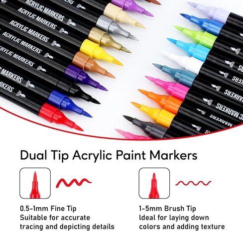 100 Colors Acrylic Paint Markers, Dual Tip with Fine Tip and Brush Tip Pens for Stone, Wood, Calligraphy, Canvas, Ceramic, Metal, Glass, Rock Painting, DIY Crafts Art Supplies Kit in Saudi Arabia