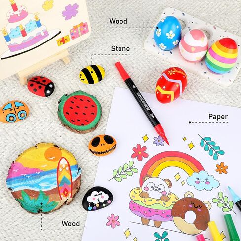 100 Colors Acrylic Paint Markers, Dual Tip with Fine Tip and Brush Tip Pens for Stone, Wood, Calligraphy, Canvas, Ceramic, Metal, Glass, Rock Painting, DIY Crafts Art Supplies Kit in Saudi Arabia