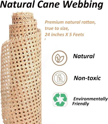 24" Rattan Cane Webbing 5Feet, Natural Rattan Roll Cane Webbing Roll, Caning Material, Cane Webbing Sheet, Woven Open Mesh Cane Fabric for Caning DIY Projects, Furniture, Chair, Cabinet in Saudi Arabia