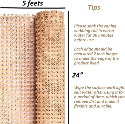 24" Rattan Cane Webbing 5Feet, Natural Rattan Roll Cane Webbing Roll, Caning Material, Cane Webbing Sheet, Woven Open Mesh Cane Fabric for Caning DIY Projects, Furniture, Chair, Cabinet in Saudi Arabia