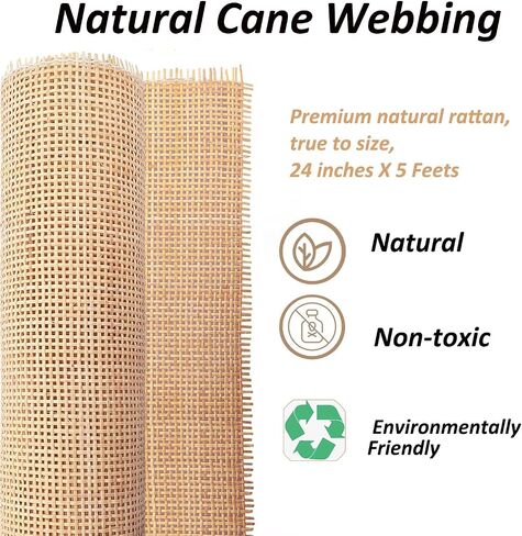 24" Rattan Cane Webbing 5Feet, Natural Rattan Roll Cane Webbing Roll, Caning Material, Cane Webbing Sheet, Woven Open Mesh Cane Fabric for Caning DIY Projects, Furniture, Chair, Cabinet in Saudi Arabia