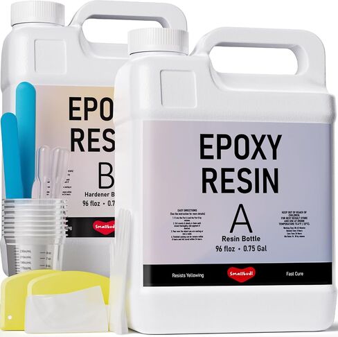 Smallbudi 2 Gallon Epoxy Resin Kit with Cups, Silicone Sticks & Gloves, Crystal Clear Resin Beginner Supplies for Coating and Casting, Molds, Jewelry Making, Wood Table, DIY Art Craft, 1:1 Ratio in Saudi Arabia