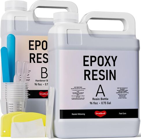 Smallbudi 2 Gallon Epoxy Resin Kit with Cups, Silicone Sticks & Gloves, Crystal Clear Resin Beginner Supplies for Coating and Casting, Molds, Jewelry Making, Wood Table, DIY Art Craft, 1:1 Ratio in Saudi Arabia