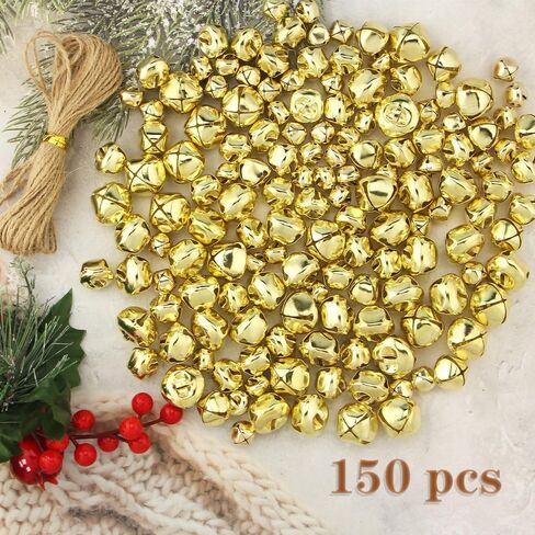 طقم أجراس صدئة لعيد الميلاد 150 قطعة مع خيط الجوت العتيق للحرف اليدوية البدائية الصغيرة أجراس جلجل ريفية للحرف اليدوية إكليل العطلات والحلي المنزلية وديكور أشجار عيد الميلاد (حجم مختلط) in Saudi Arabia