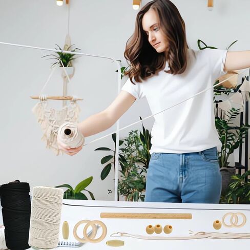 مجموعات Ewparts Easy Macrame للبالغين المبتدئين المورد الخرز الخشبي، الخواتم، وتد خشبي لشماعات نبات Macrame، جدار Macrame معلق مع تعليمات للمبتدئين Macrame in Kuwait