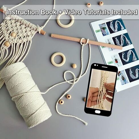 مجموعات Ewparts Easy Macrame للبالغين المبتدئين المورد الخرز الخشبي، الخواتم، وتد خشبي لشماعات نبات Macrame، جدار Macrame معلق مع تعليمات للمبتدئين Macrame in Kuwait