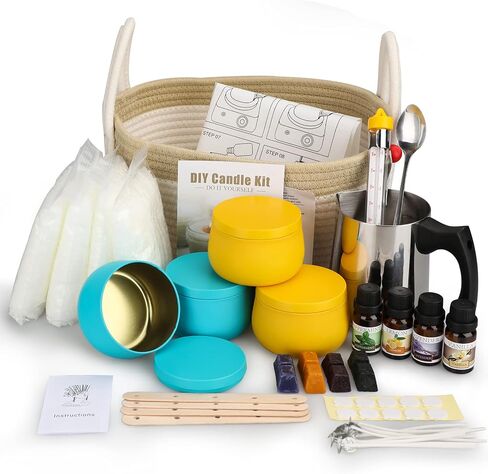 Candle Making Kit, Beeswax Candle Making Supplies for Beginners with Woven Basket, Beeswax, Melting Pot, Wicks, Candle Tins, Mixing Spoon, Dyes, Essential Oil, Thermometer in Saudi Arabia