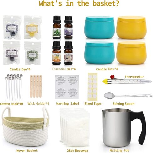 Candle Making Kit, Beeswax Candle Making Supplies for Beginners with Woven Basket, Beeswax, Melting Pot, Wicks, Candle Tins, Mixing Spoon, Dyes, Essential Oil, Thermometer in Saudi Arabia