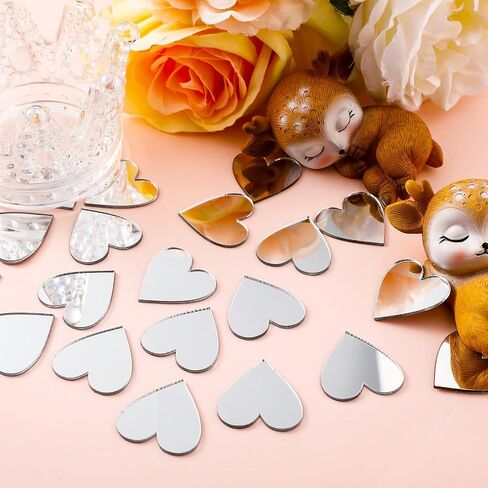 100 Pieces Heart Mirror Mini Size Heart Mirror Tiles Small Heart Mirror, DIY Mosaic Mirror Circles Tiles for Arts and Crafts Projects, Traveling, Framing, Room Home Decor (1 Inch) in Saudi Arabia