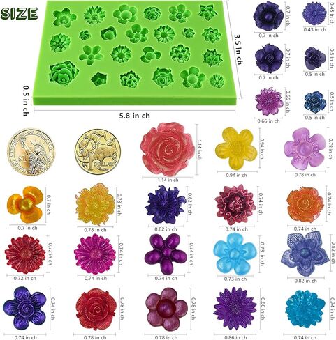 24 قالب زهرة فندان تجويف، قالب سيليكون ثلاثي الأبعاد على شكل زهرة صغيرة لحلوى الشوكولاتة، تزيين الكيك، طين البوليمر، صناعة السكر، صب مجوهرات الراتنج in Kuwait