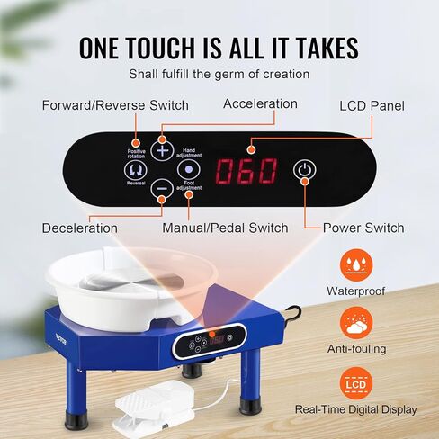 VEVOR 36cm Forming Machine with Foot Pedal Adults 450W Electric Pottery Wheel for DIY Clay Art Craft, White in Saudi Arabia